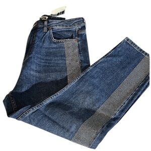 Topshop Moto size 30 blue high rise jeans silver studded tux stripe bling
